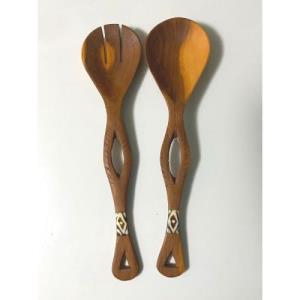 Olivewood Salad Servers w/Carved Handle