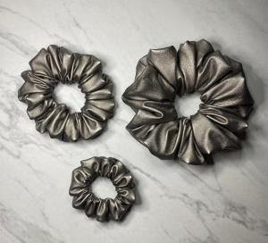 Metallic Gunmetal - Vegan Leather Scrunchie