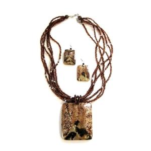 Stone Look Rectangle Necklace & Earrings