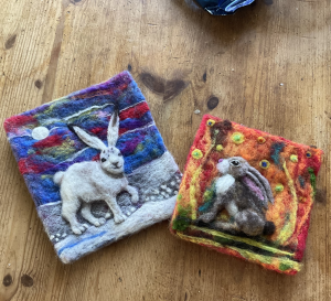 Winter & Spring rabbits felt paintings
