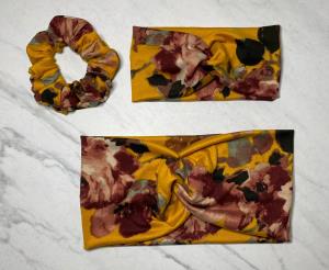 Mustard Floral Scrunchie