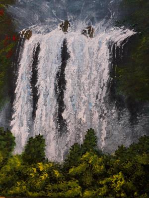 Waterfall behind bushes