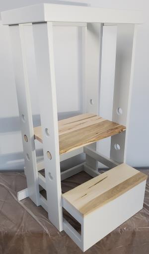 Adjustable Children's Step , Light Grey with Natural Step
