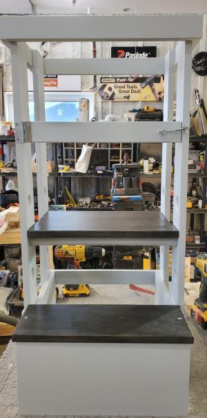 Adjustable Children's Step, Light Grey, Ebony Stain with Safety Bar