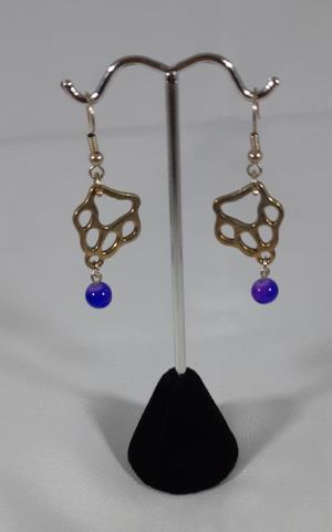 Pierced earrings, open paw print with royal blue bead