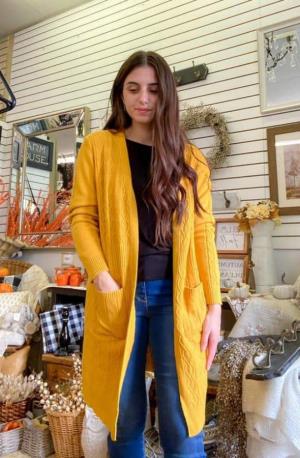 Tops - Mustard Cable Knit Cardigan