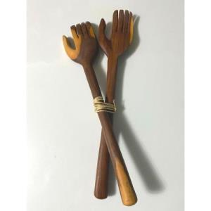 Olivewood Salad Servers - Hands