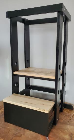 Adjustable Children's Step , Black with Natural Step