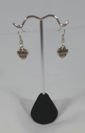 Dog theme earrings - (heart) my dog - goldtone